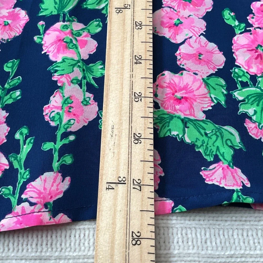 Lilly Pulitzer Women's Elsa Top 100% Silk Blouse Oyster Bay Navy Devine XL
